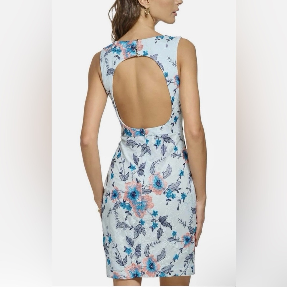 Guess Light Blue Lace Embroidered Sheath Dress | Sweetheart Neckline | Size 4 - Picture 3 of 17